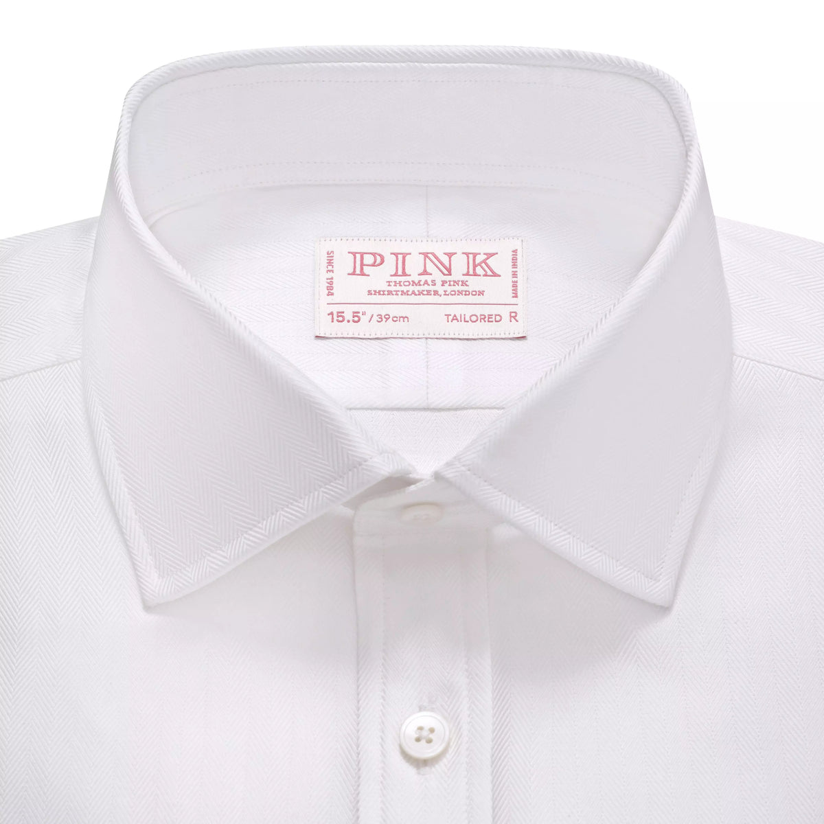 White Tailored Fit Twill Herringbone Formal Shirt