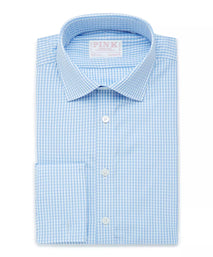 Pale Blue & White Tailored Fit Double Cuff Core Poplin Gingham Formal Shirt