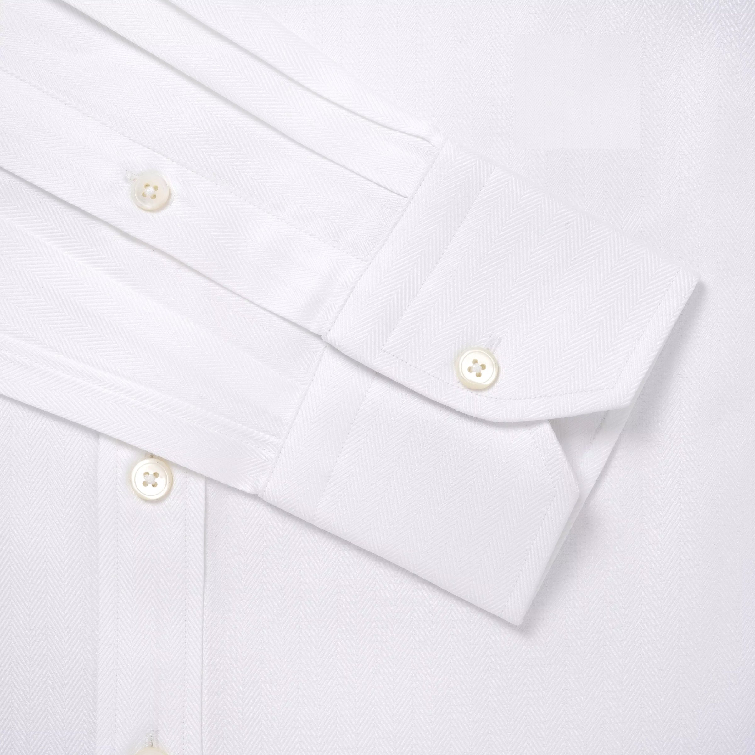 White Classic Fit Twill Herringbone Formal Shirt