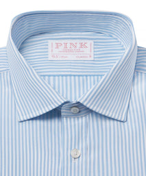 Pale Blue & White Classic Fit Core Poplin Bengal Stripe Formal Shirt