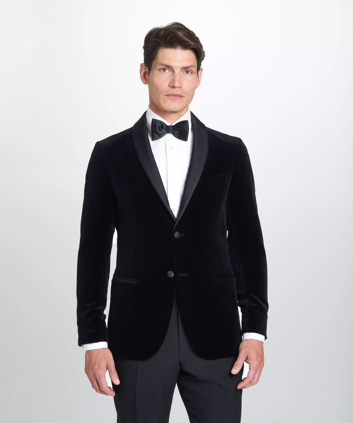 Black Tailored Fit Velvet Unstructured Evening Jacket