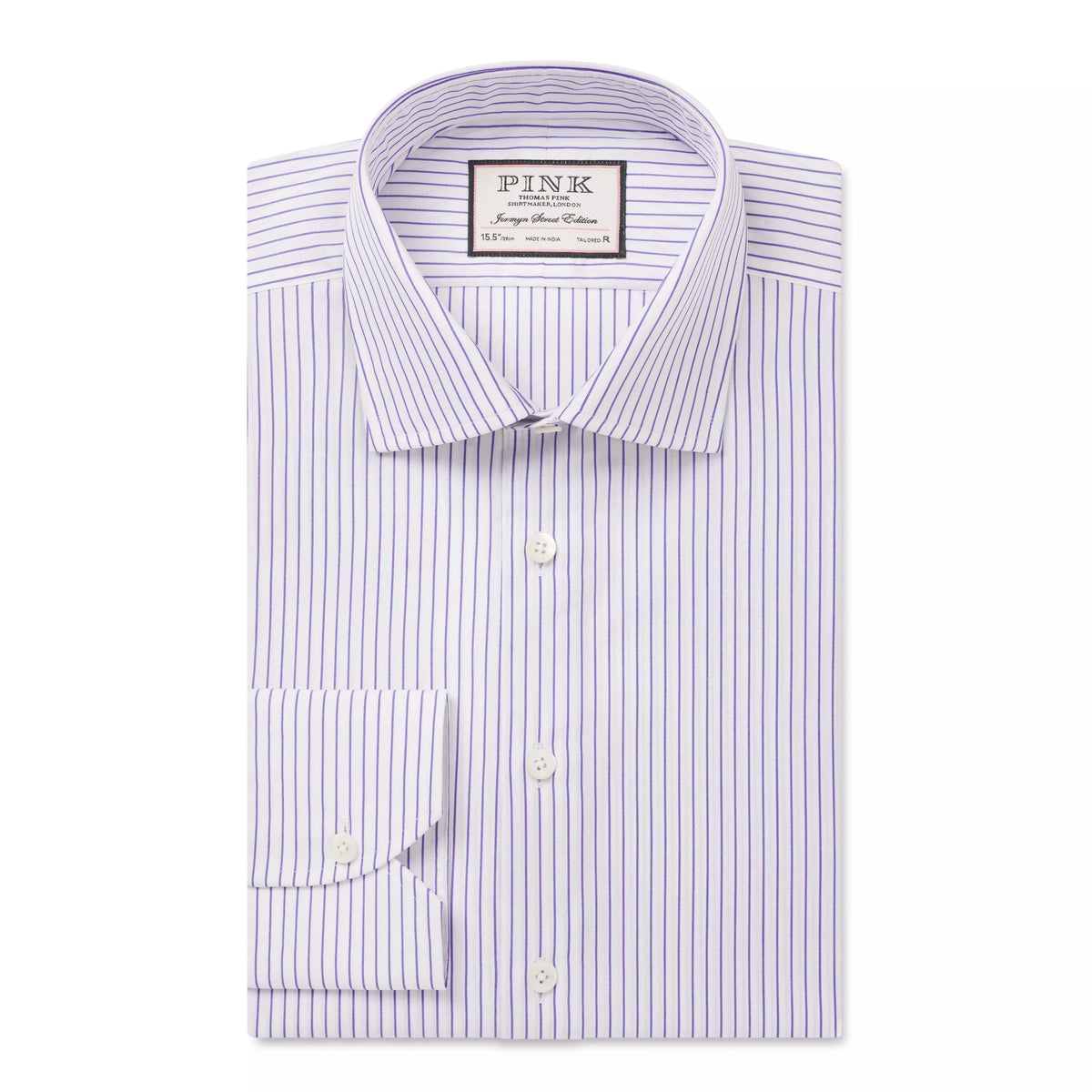 White & Purple Tailored Fit Striped Poplin Formal Shirt