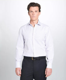 White & Purple Tailored Fit Striped Poplin Formal Shirt
