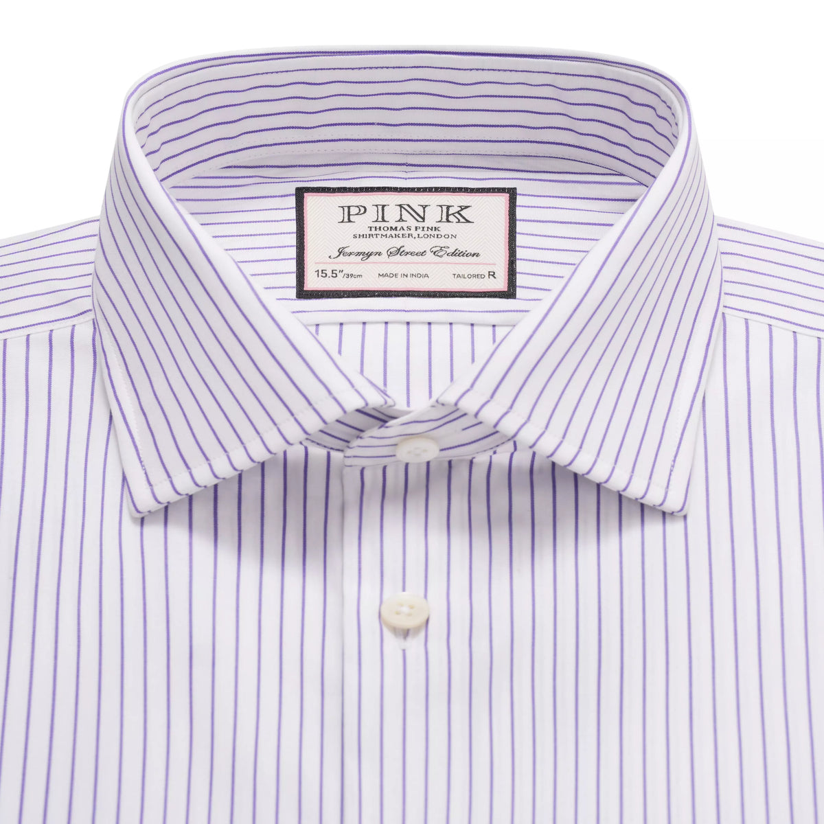 White & Purple Tailored Fit Striped Poplin Formal Shirt