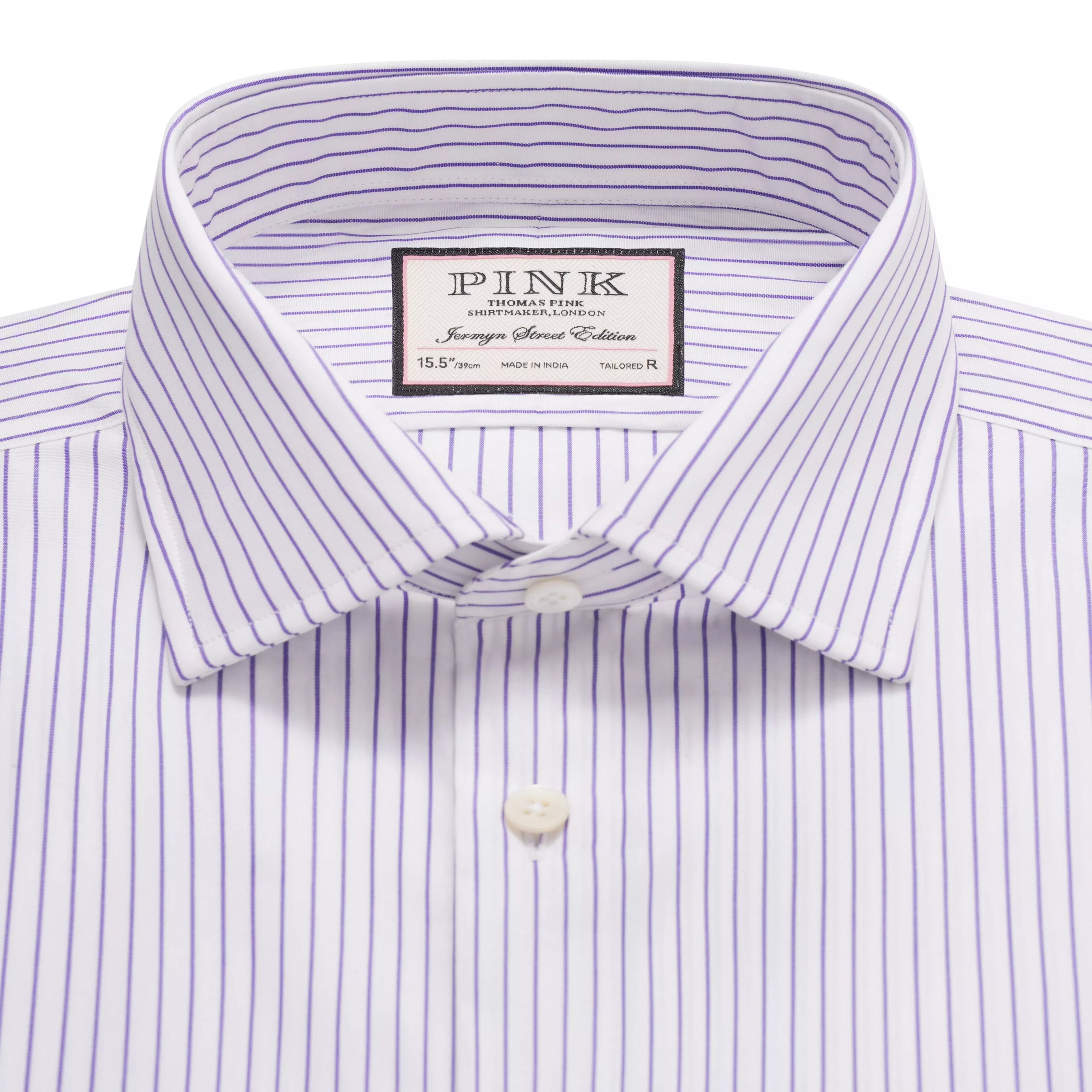 White & Purple Tailored Fit Striped Poplin Formal Shirt
