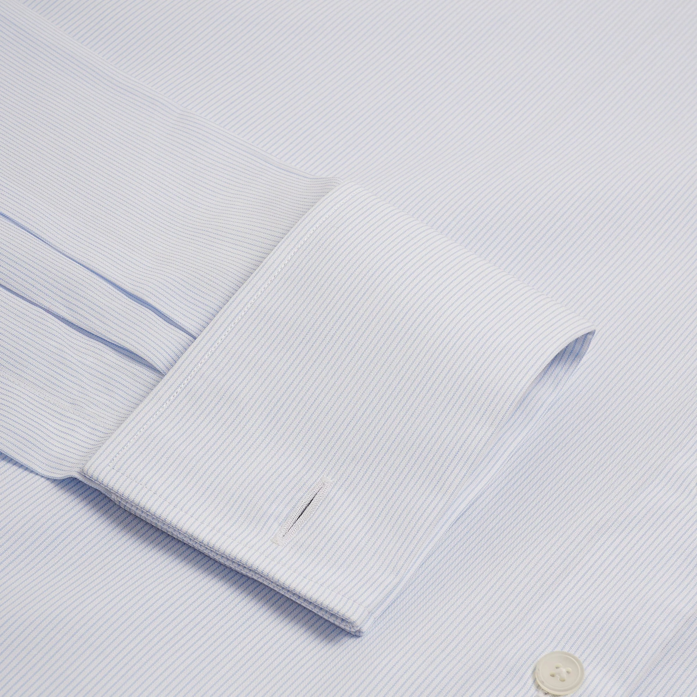Pale Blue & White Slim Fit Double Cuff Pin Stripe Formal Shirt